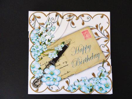 Blue Blossom Happy Birthday Ink Saver 6in Duo Corner Stacker by Valerie Spowart