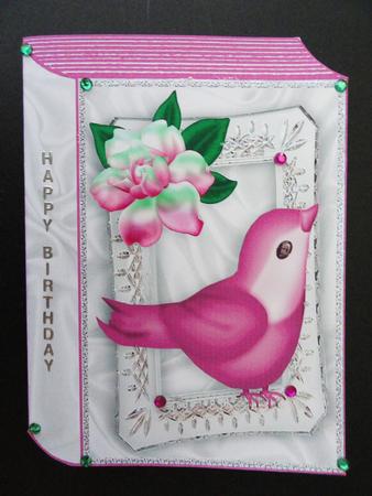 Cute Pink Bird in Silver Frame with Flower Folded Book by Valerie Spowart