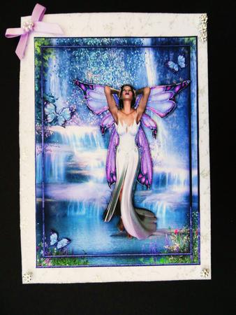 Fantasy Waterfall with Fairie and Butterflies A4 by Valerie Spowart