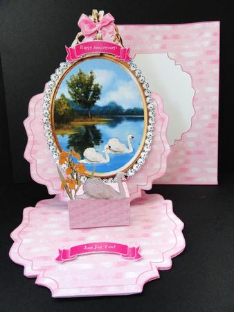 Pink Swan Lake Miniature Scene 3D Easel Card & Envelope by Valerie Spowart