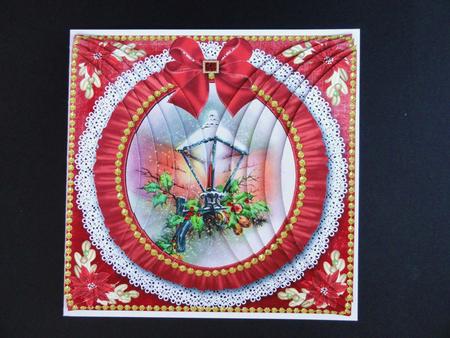 Red Christmas Lantern 8in Rounded Side Stacker by Valerie Spowart