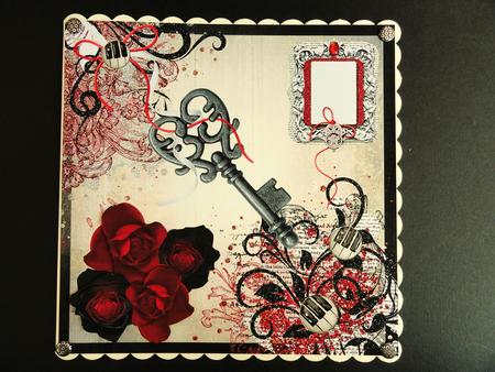 Key to the Room Red Rose & Piano Key Swirl 8x8inch by Valerie Spowart