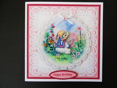 Sitting in the Flowers 6x6 Card Front with Decoupage by Valerie Spowart