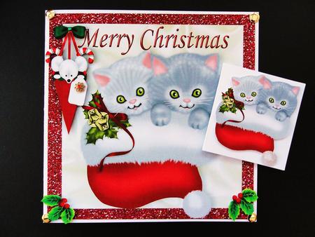 Cute Kitties in Santa Hat with Cheeky Mouse in a Cone by Valerie Spowart