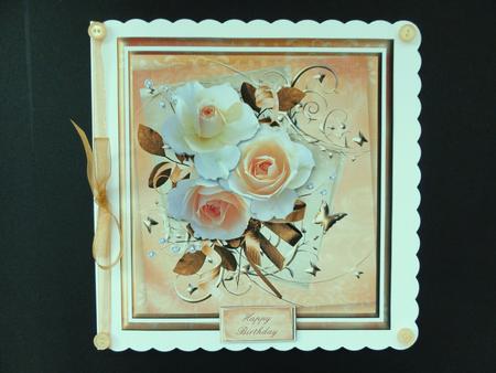 Cream Roses on Gold with Decoupage by Valerie Spowart