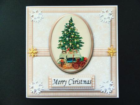 Vintage Christmas Tree & Toys in Oval Frame Quick Card Front by Valerie Spowart