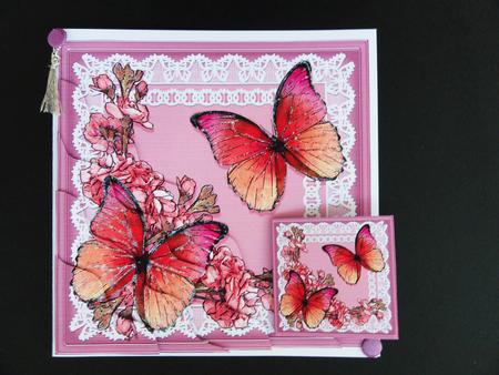 Butterflies and Flowers on Lace Wavy Corner Side Stacker by Valerie Spowart