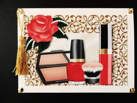 Gold Filigree Frame with Makeup and Rose A4 by Valerie Spowart