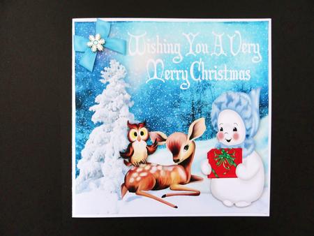 Cute Little Snowman with Deer and Owl by Valerie Spowart