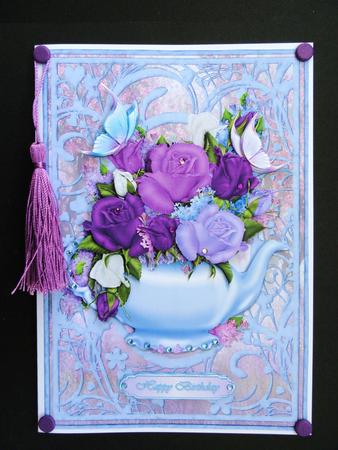 Butterflies and Roses Tea Pot Card Front and Decoupage by Valerie Spowart
