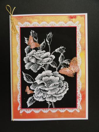 Black and White Rose with Gold Butterflies by Valerie Spowart