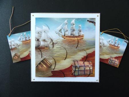 Pirate Ship Shell Edged Corner Stacker by Valerie Spowart