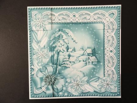Snowy Village Teal Poinsettia 8in Picture Sheet by Valerie Spowart