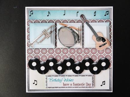 Music Trio Guitar Drum Trumpet 6x6inch Pyramid by Valerie Spowart