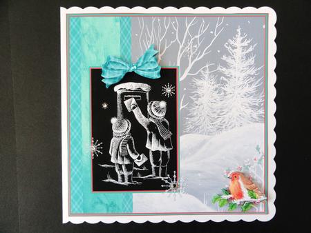 Black and White Posting a Letter with Tartan Bow and Robin by Valerie Spowart