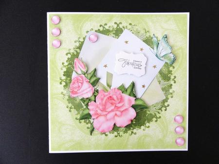 Coral Roses Card Front by Valerie Spowart