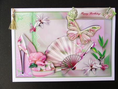 Pink Rose and Magnolia Shoe Card Topper by Valerie Spowart