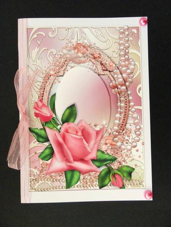 Pink Rose, Pearls & Shimmering Frame Oval Pyramid by Valerie Spowart