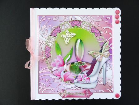 The Pretty Pink Shoes and Perfume Bottle Card Topper by Valerie Spowart