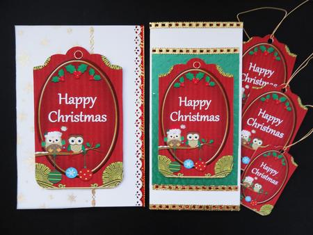 Red Christmas Owls Happy Christmas Tag Sheet by Valerie Spowart