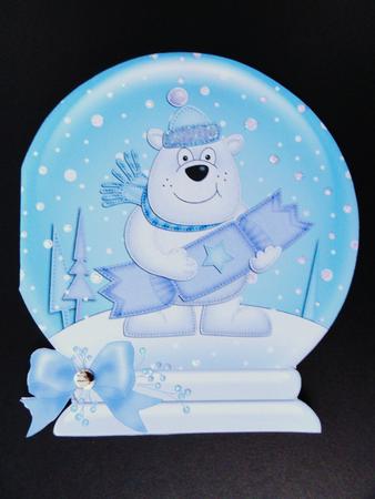 Xmas Ben Polar Bear's Cracker Snow Globe Shaped Card by Valerie Spowart