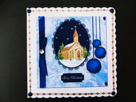 6 x 6 Christmas Church Square Quick Card with Decoupage by Valerie Spowart