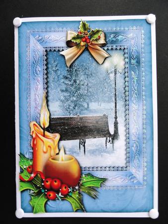 Lovely Snowy Christmas Scene in Lace Frame by Valerie Spowart