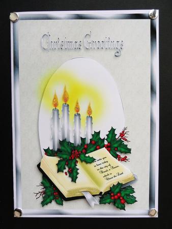 Candles and Bible Card Front with Decoupage by Valerie Spowart