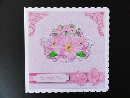 Pretty Pink Floral Square Quick Card with Decoupage by Valerie Spowart