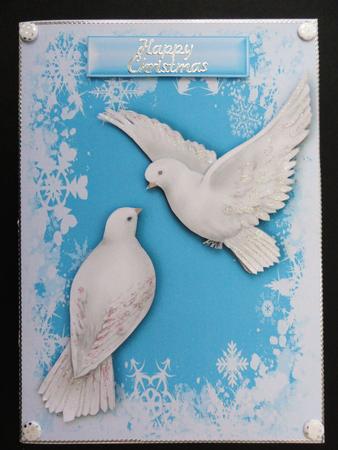 White Doves with Snowflake Background by Valerie Spowart