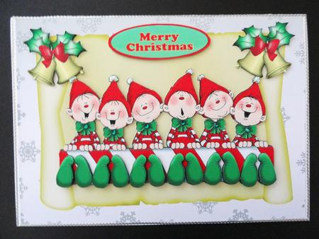Santas Cheeky Elves on a Scroll with Bells by Valerie Spowart