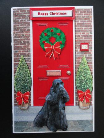 Black Cocker Spaniel Christmas Door 3D Decoupage by Valerie Spowart