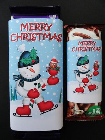 Christmas Skating Snowman Chocolate Wrapper by Valerie Spowart
