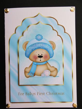 Scalloped Edged Babys 1st Christmas (boy) Card Front by Valerie Spowart