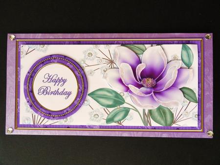 Purple Magnolia Happy Birthday Dl Decoupage Topper by Valerie Spowart