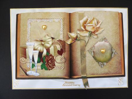 Gold Open Book with Rose and Love Letters A4 by Valerie Spowart