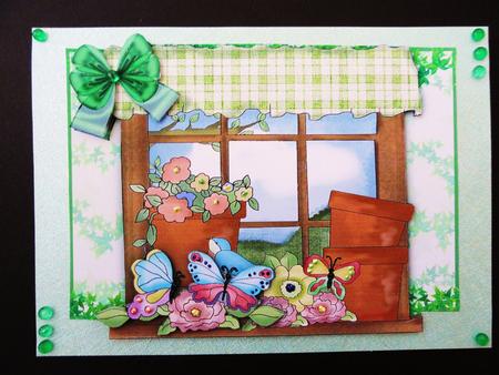 Potted Flowers , Birds and Butterflies in the Window by Valerie Spowart