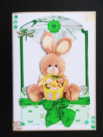 Cute Cuddly Easter Bunny in Bow Frame by Valerie Spowart
