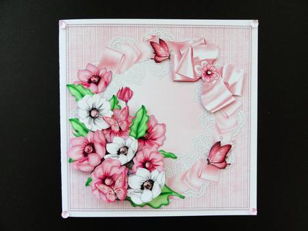 Beautiful Flowers on Satin Ruffle and Lace by Valerie Spowart