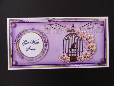 Lilac Birdcage Get Well Soon Dl Decoupage Topper by Valerie Spowart