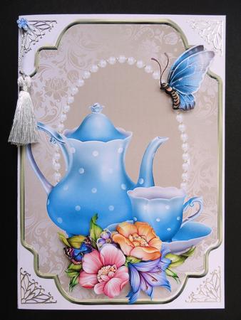 Blue Tea Card Front by Valerie Spowart