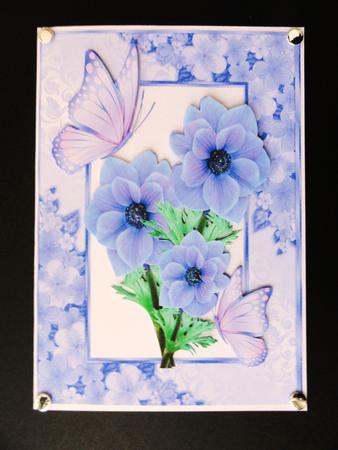 Pretty Blue Flowers in Floral Frame with Butterflies by Valerie Spowart