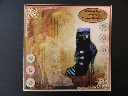 Steampunk Black Boot 8x8ins Card Front by Valerie Spowart