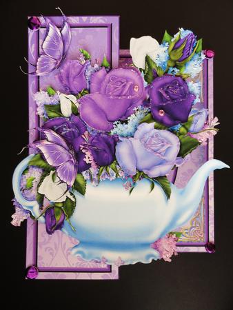 Purple Roses in a Teapot 3D Fold Back Mini Kit by Valerie Spowart