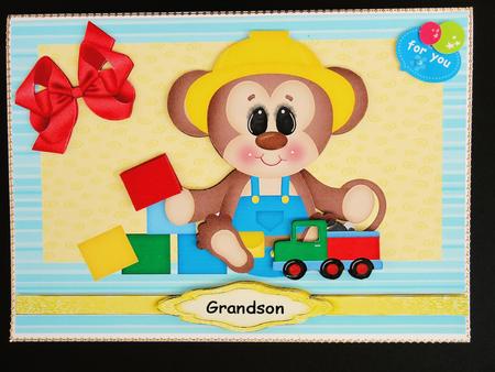 Cute Boy Monkey with Truck & Blocks by Valerie Spowart