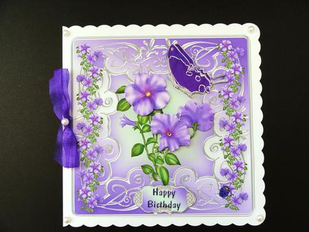 Lilac Petunias with Butterfly and Ladybird by Valerie Spowart