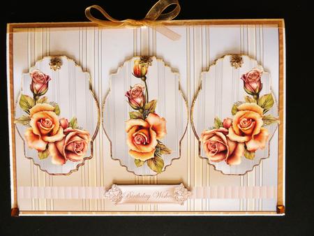 Copper Rose Panel Card Front with Toppers and Sentiment Tags by Valerie Spowart