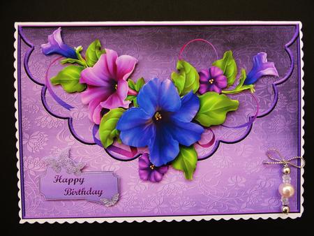 Granny's Petunias Envelope Card Front by Valerie Spowart