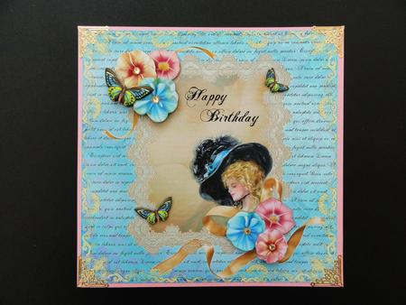 Vintage Lady in Lace Frame Decoupage Card - Happy Birthday by Valerie Spowart