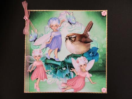 Playful Faeries with Bird and Butterflies 8x8 by Valerie Spowart